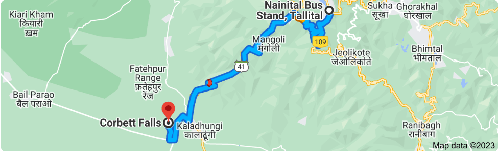 Corbett Falls Distance Between Nainital Bus Stand to Corbett Falls