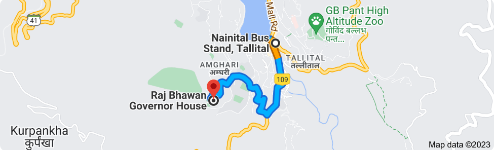 Raj Bhawan Governor House Distance Between Nainital Bus Stand to Raj Bhawan
