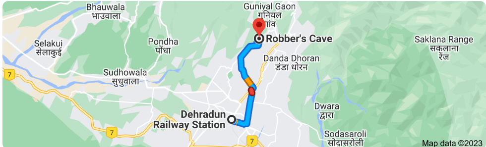 Distance Between Dehradun Railway Station to Robber's Cave, Dehradun