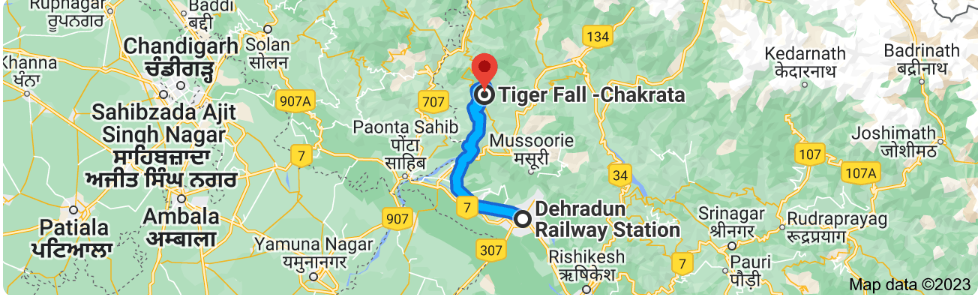 Distance Between Dehradun Railway Station to Tiger Fall- Chakrata